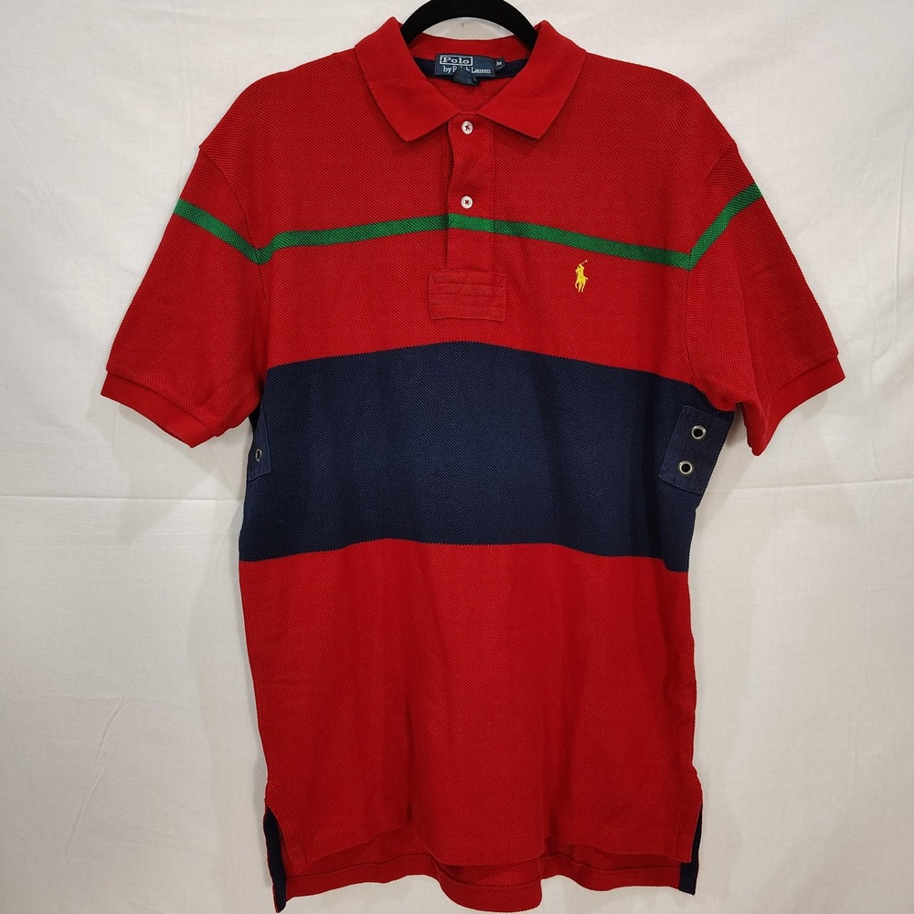 (RARE)‎ Vintage 90's Streetwear Polo Ralph Lauren Waffle Knit Rugby Polo Red M